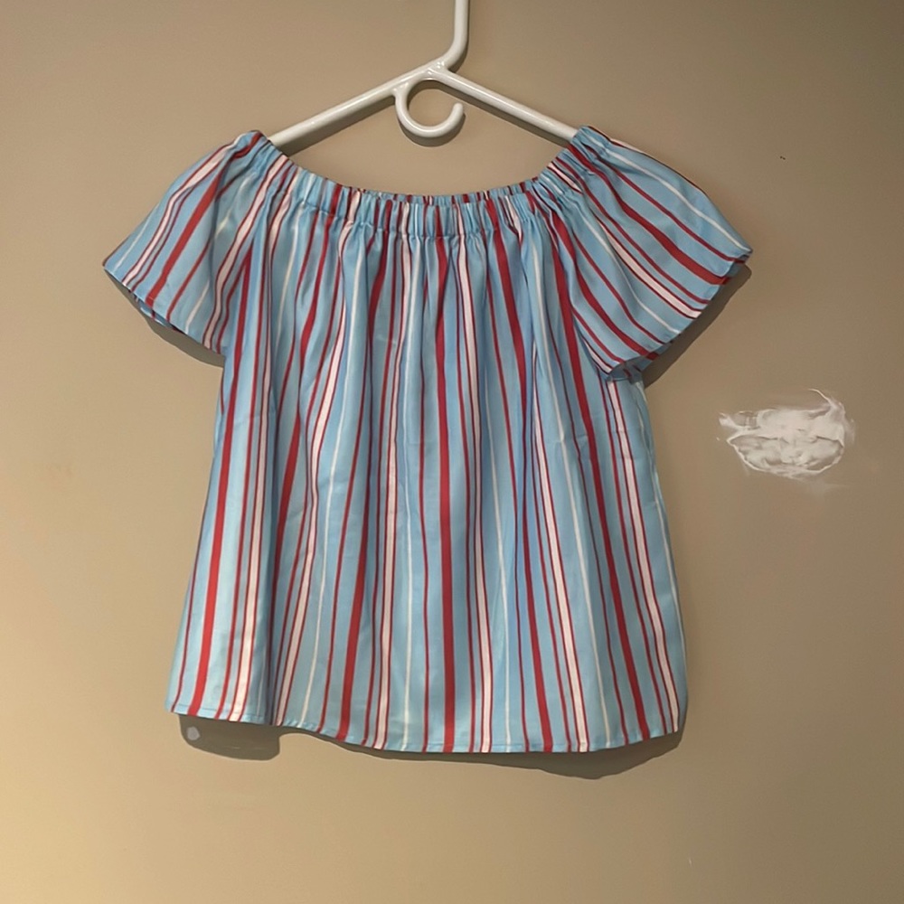 Red white and blue stripped off the shoulder top